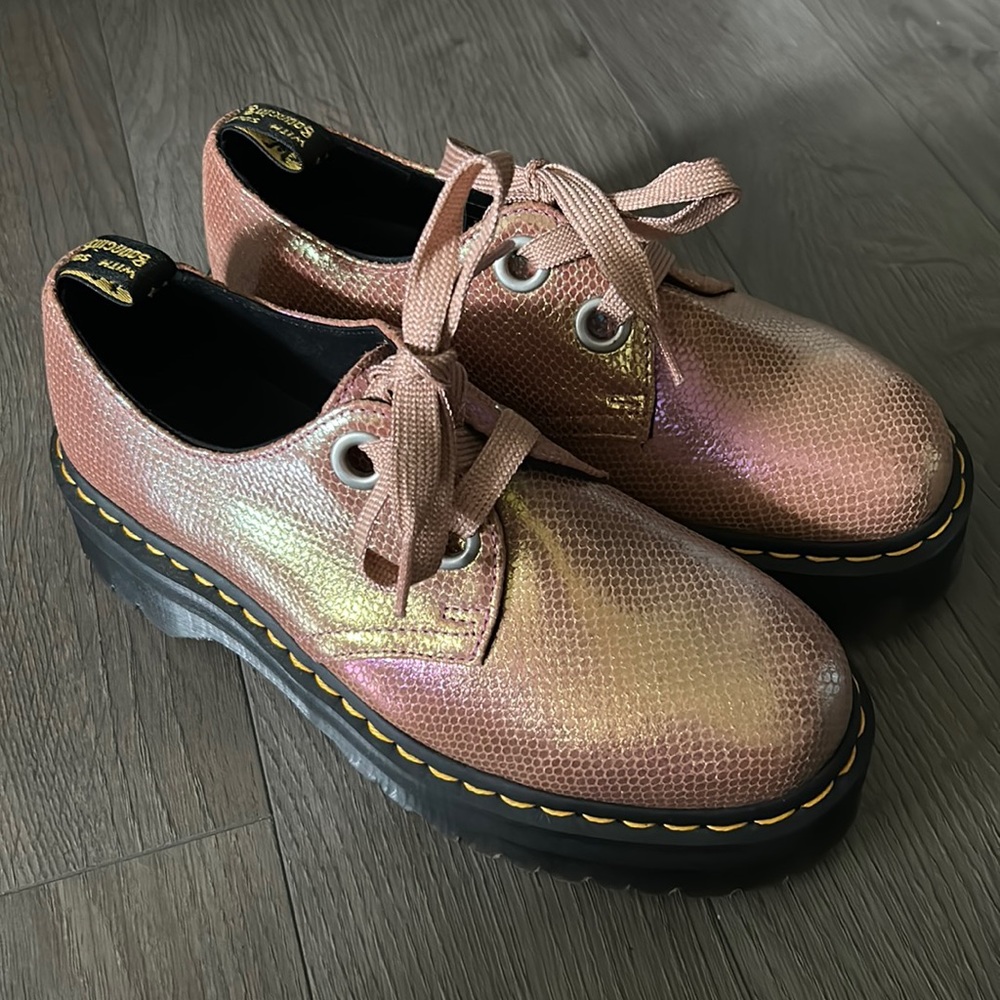 Dr. Martens Iridescent Pink Platform Shoes
